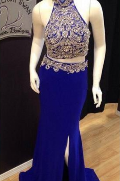 Long Prom Dress, Two Pieces Prom Dress, Halter Prom Dress, Prom Dress ,party Prom Dress ,evening Prom Dress