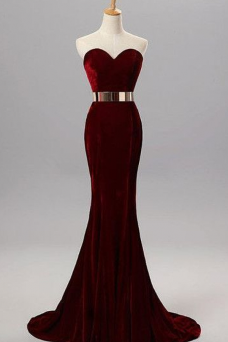 Sweetheart Simple Prom Dresses,Long Mermaid Burgundy Prom Gowns,Elegant Party Prom Dresses,Modest Evening Dresses