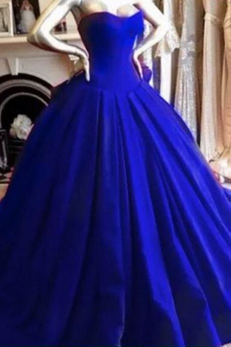 Royal Blue Prom Dresses,Royal Blue Strapless Taffeta A Line Prom Dress , Pageant Gown, Evening Dress