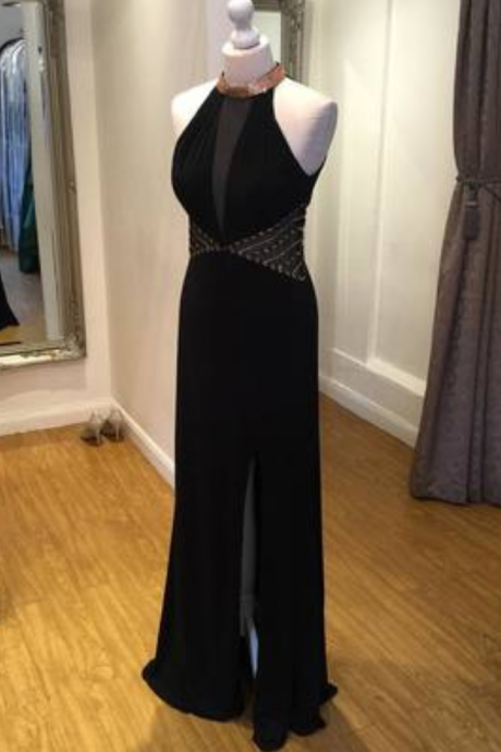Sexy Mermaid Long Black Prom Dress With Side Slit