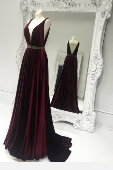Elegant A-line Long Dark Red Long Prom Dress Evening Dress