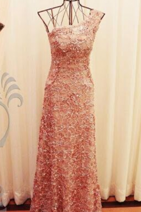 2017 Custom Made Blush Pink Prom Dress,one Shoulder Evening Dress,sequined Beaded Party Dress,high Quality