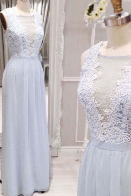 Long A-line V-neck Embroidery Chiffon Prom Dresses