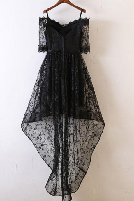 Black Lace High Low Prom Dress Black Lace Evening Dress