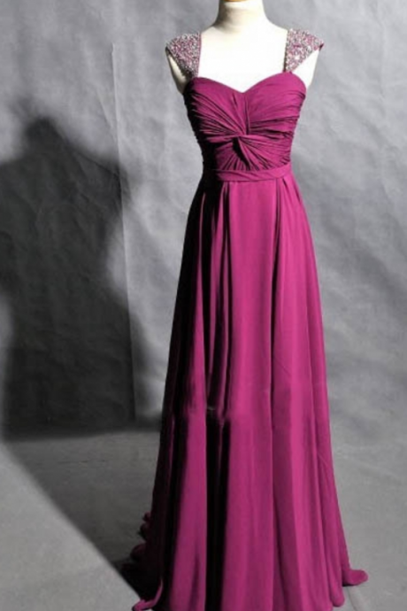 Beaded Cap Sleeves Prom Dress, Graduation Dress,purple Evening Dress,cap Sleeves Prom Gowns