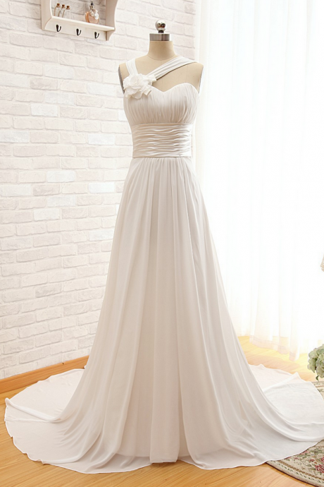 Simple Elegant Bridal Dress Wedding Dress A-line Sweetheart Sleeveless Off Shoulder Customize Floor Length Chapel Train Long Lace-up Wedding
