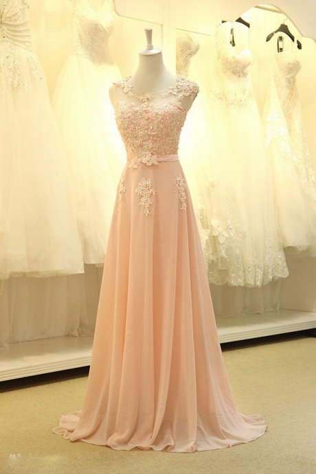 Floor Length Formal Evening Dress Gown Elegant Pink A-line Lace Chiffon Maxi Long Dress Women Weddings Prom Party Dress