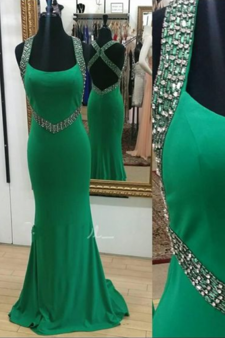 Real Iamge Prom Dresses Sexy Mermaid Halter Green Halter Backless Beads Chiffon Formal Party Gowns Robes De Bal