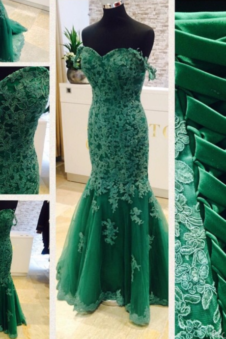 Prom Dresses Real Image Mermaid Green Sweetheart Appliques Lace Up Formal Evening Party Gowns Robes De Bal