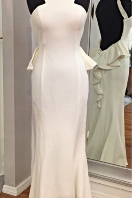 Real Image Prom Dress Mermaid White Crew Backless Spandex Long Formal Evening Party Gowns Vestidos