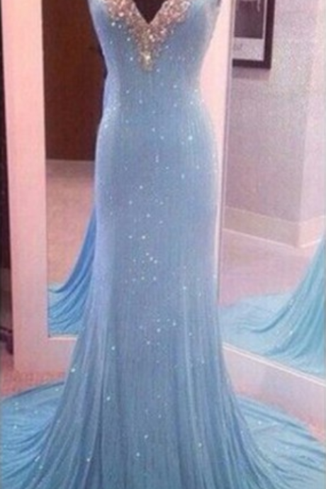 Real Image Prom Dresses Bling Sparkle Luxury Mermaid Turquoise V-neck Backless Sequins Lace Long Evening Prom Party Gowns Vestidos