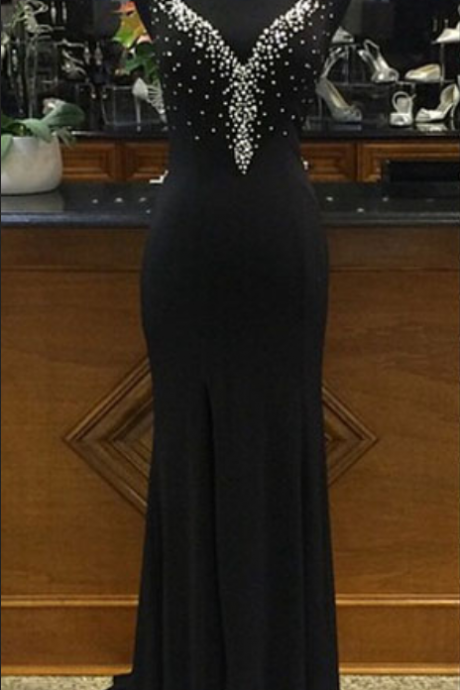 Real Image Luxury Bling Sparkle Prom Dresses Mermaid Black Sheer Back Beads Crystals Long Formal Evening Party Gowns Vestidos