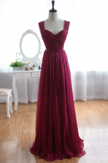 Long Prom Dresses, Burgundy Backless Prom Dress, Legant Straps, A-line Long Burgundy Prom Dress, Evening Gown