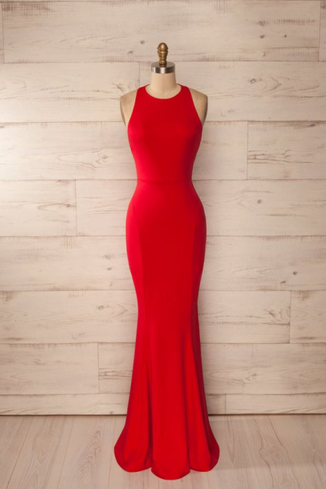 Red Mermaid Prom Dress,sexy Sleeveless Prom Dress,long Satin Evening Dress, Custom