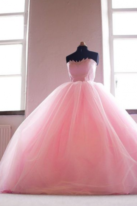 Custom Charming Pink Chiffon Prom Dress,Sexy Strapless Evening Dress