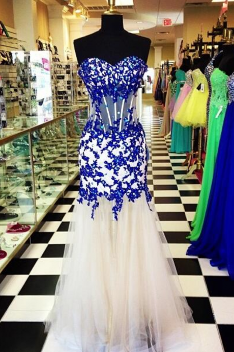 Prom Dress, Elegant Prom Dress, Sweetheart Prom Dress, Royal Blue Prom Dress, Crystal Prom Dress, Tulle Prom Dress, Long Prom Dress, Formal Occasion Dress, Hot Sale Prom Dress