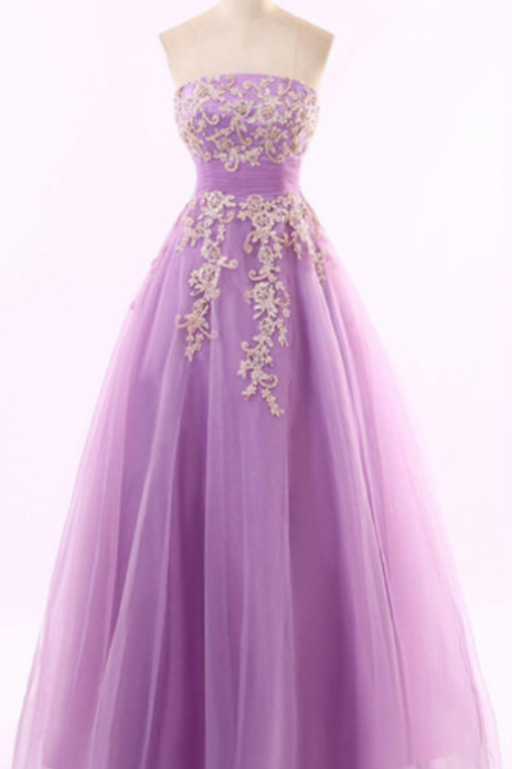 Custom Charming Purple Applique Beading Prom Dress,sexy Sleeveless Evening Dress,sexy Backless Lace Up Prom Dress