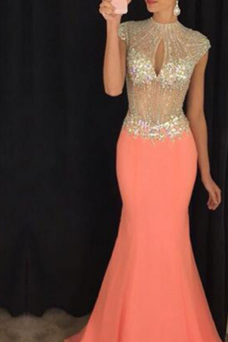  Sexy See Through Top Mermaid Long Party Dresses Evening Dress Prom Dresses