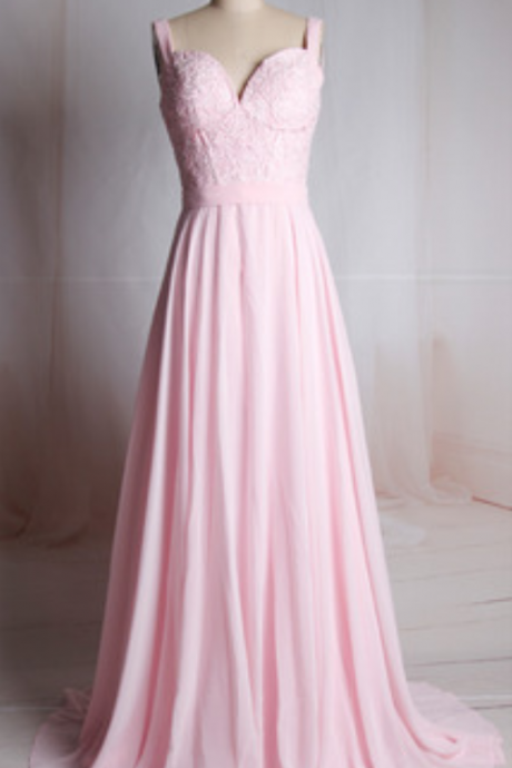 Charming Prom Dress,pink Chiffon Prom Dress,sweep Train Evening Dress,formal Dress