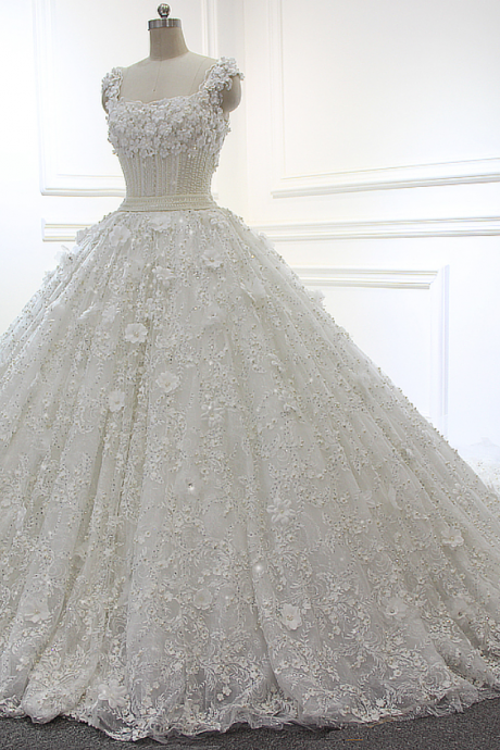 Full Beading Luxury Ball Gown White/Ivory Wedding Dresses