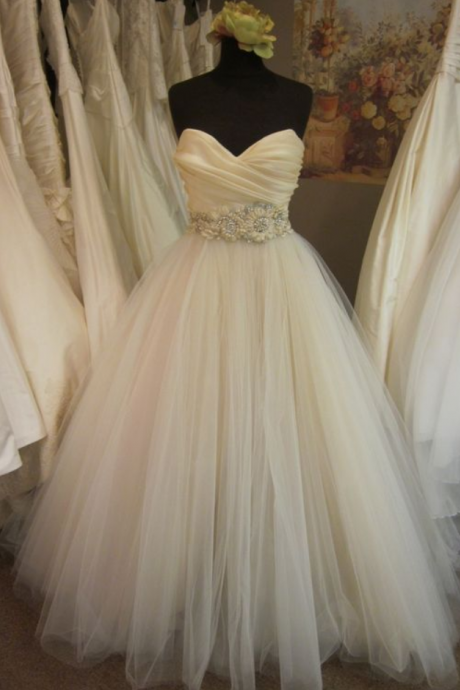 Wedding Dress With Embellished Waist A-line/princess Pleated Bodice Blush