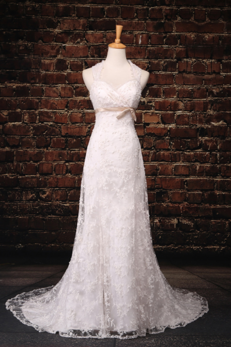 Simple A-line White Lace Wedding Dresses, Wedding Dresses,wedding Gown