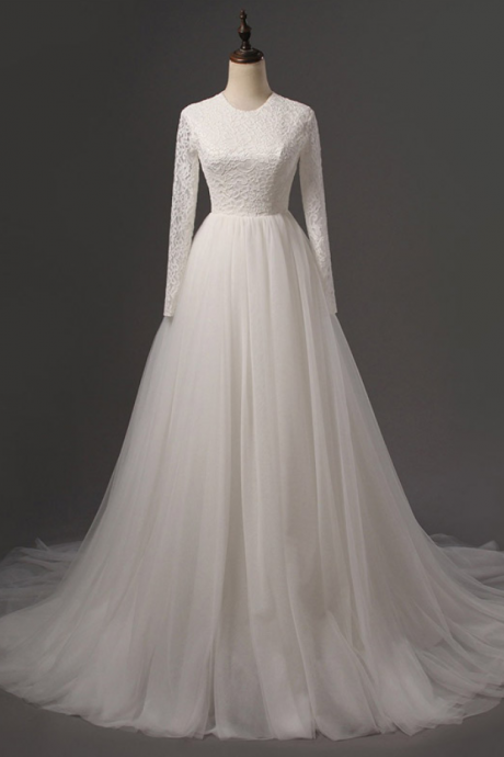 Long Wedding Dress, Lace Wedding Dress, Tulle Wedding Dress, Honest Bridal Dress