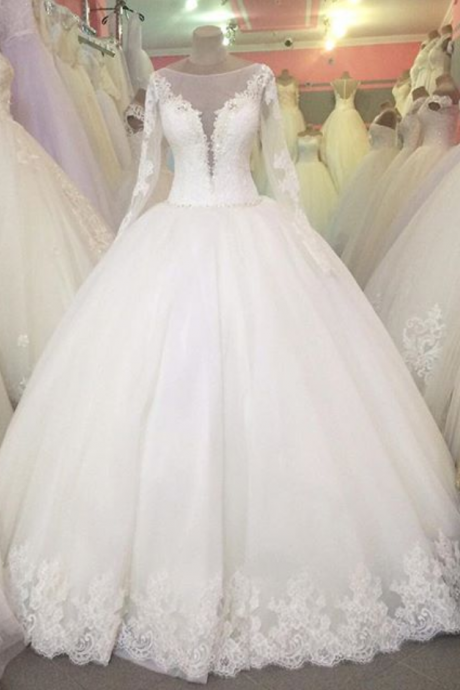 Gorgeous Wedding Dress Long Sleeve Lace Ball Gowns Bridal Dresses