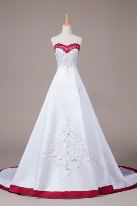 Long Wedding Dress, Satin Wedding Dress, Bridal Dress with Court Train, Sweet Heart Wedding Dress
