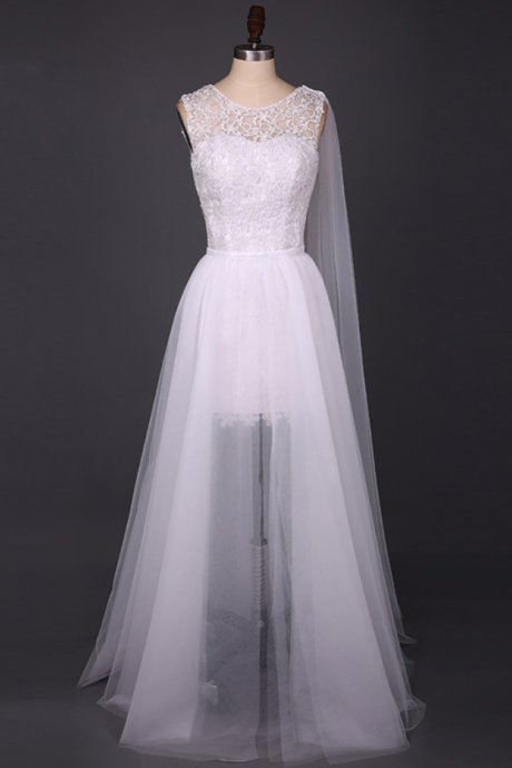 Long Wedding Dress, Tulle Wedding Dress, A-line Bridal Dress, See Through Wedding Dress