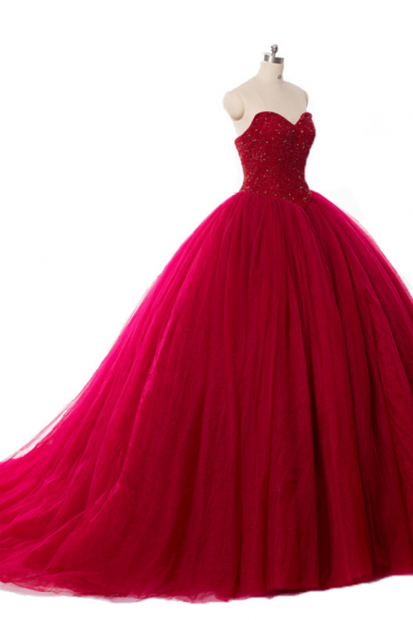 Luxury Crysal Beaded Red Ball Gown Wedding Dresses Princess Puffy Red Lace