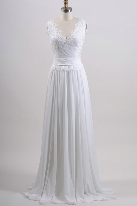 A Line Summer Wedding Dress,lace Bridal Dress,chiffon Wedding Gown