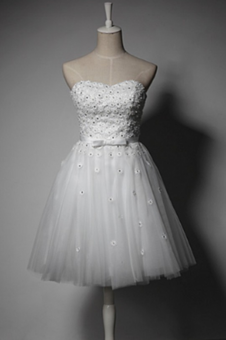 Lovely 2016 Sweetheart Short White Homecoming Dresses With Flowers Mini Party Prom Dresses Tulle Graduation Dress