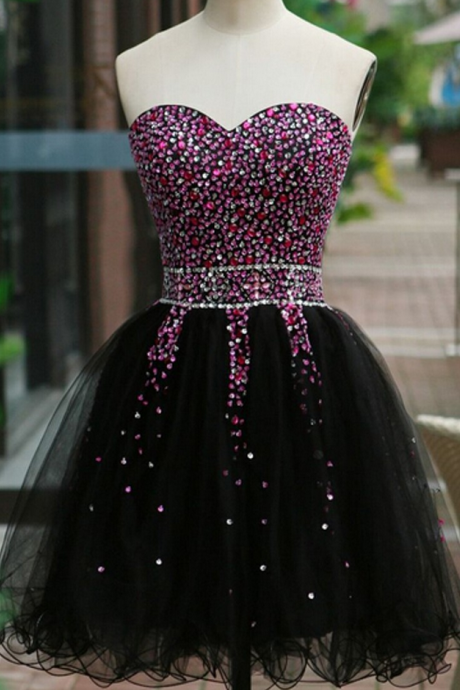 Handmade Sequins Beaded Sweetheart A-line Tulle Sexy Short Prom Dresses ,homecoming Dresses, Graduation Dresses
