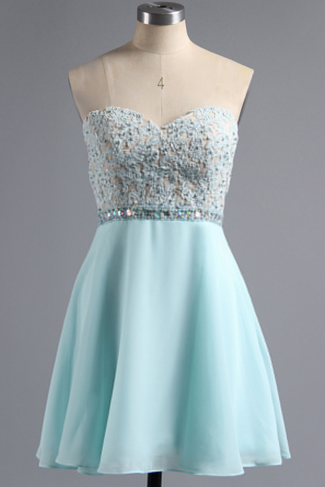 Teal Homecoming Dress With Beaded Belt, Sleeveless A-line Short Homecoming Dress