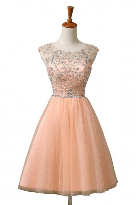 Cap Sleeve Beaded Rhinestone Homecoming Dresses, 8th Grade Graduation Dresses, Blue Pink Coral Short Prom Dresses