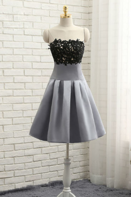 Gray Homecoming Dresses A-line Strapless Knee Length