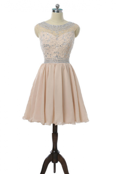 Champagne Homecoming Dresses A-line Cap Sleeves Chiffon