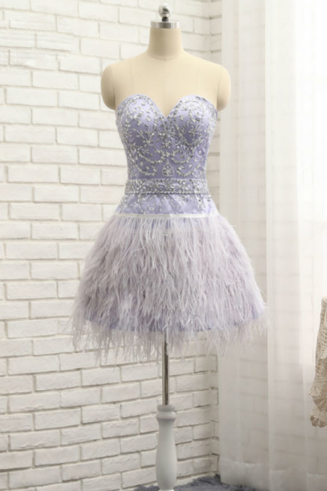 A-line Sweetheart Short Mini Feather Homecoming Dresses
