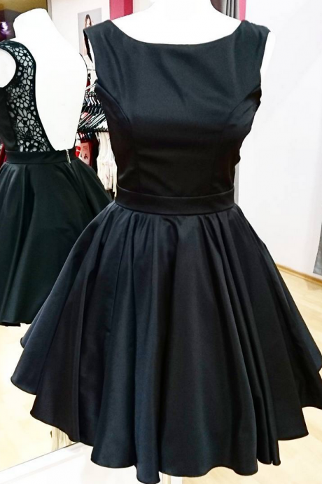 Backless Little Black Dress Short Satin Homecoming Party Gowns