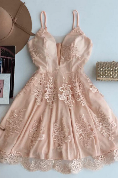 A-line Spaghetti Straps Homecoming Dress,short Champagne Tulle Homecoming Dress