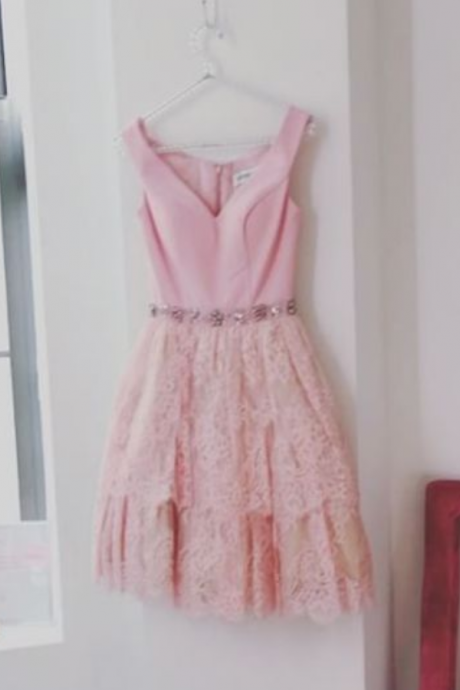 Pink Homecoming Dresses Zippers Sleeveless N/a V-neck Scoop Short Lace