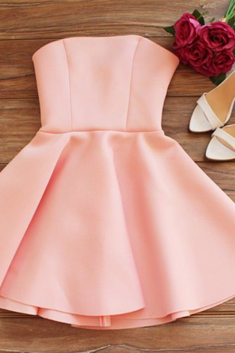 Homecoming Dresses Pink Sleeveless Zipper-Up Hem Above-Knee Strapless Aline