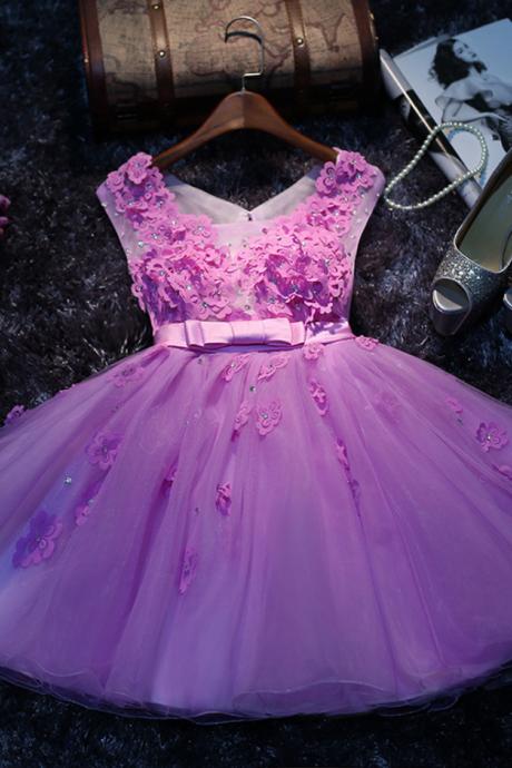 Flowers Purple Homecoming Dress,short Mini Homecoming Dresses