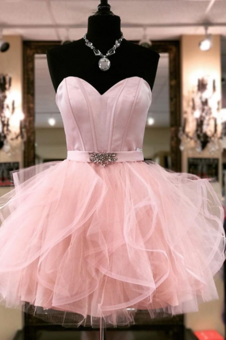 Sweetheart A-line Ruffled Homecoming Dresses Tulle Mini Cocktail Dresses
