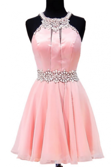 A-line Beaded Crystals Junior Chiffon Party 8th Grade Prom Dresses