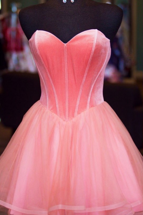 Pretty Pink Organza Homecoming Dresses Short Sweetheart Prom Gowns With Velvet Corset