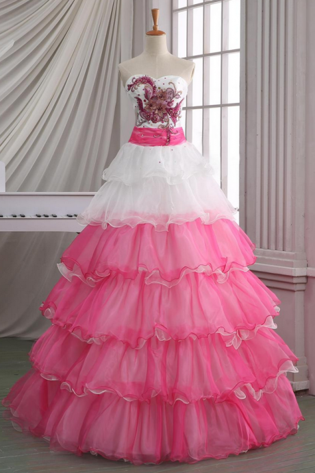 Wedding Dresses Handmade Wedding Dress,white& Pink Wedding Dress