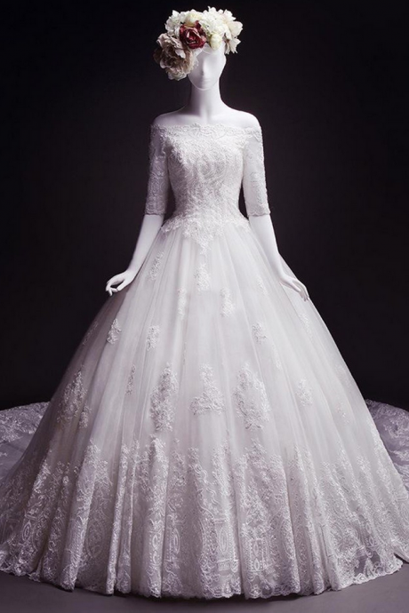 Wedding Dresses ,latest Design Wedding Dress, Lace Wedding Dress, Half Sleeves Wedding Dress,ball Gown Wedding Dress,off-the-shoulder Bridal