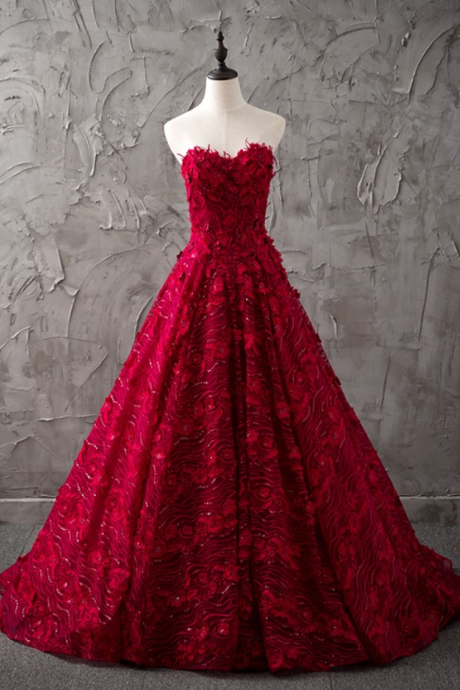 Burgundy Wedding Dress,lace Wedding Dress,sweetheart Dress,princess Bride Dress,elegant Wedding Gowns